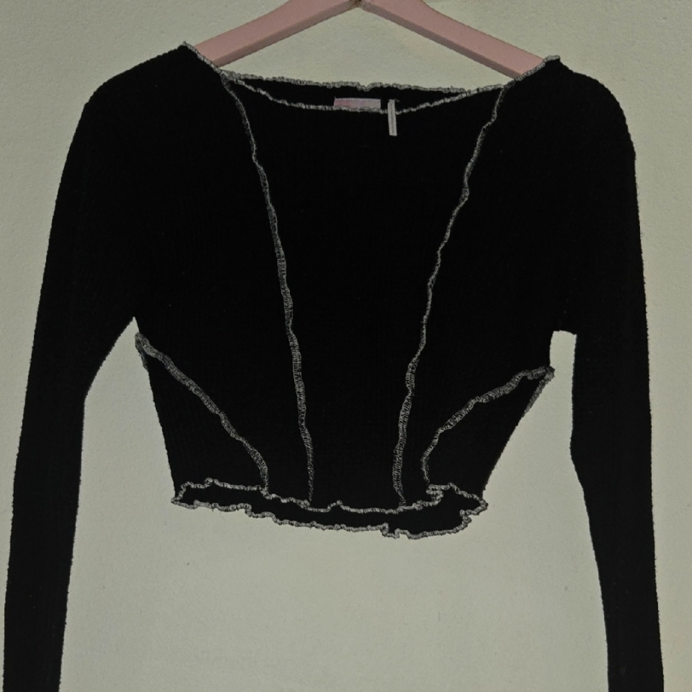 Out From Under Urban Outfitters Black Long Sleeve Crop Top